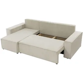 Mirjan24 Ecksofa Karl, Eckcouch, Couch mit Bettkasten und Schlaffunktion, L-Form, Ottomane universal, Dekorative Kissen-Set (Farbe: Lima 80) - Beige
