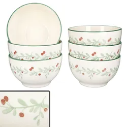6x Holly Müsli-Schale Ø14,3cm 550ml Steingut 6 Personen Dessert-Bowl Weihnachten