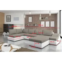 Moderne Ecksofa Schlafsofa Bettfunktion Couch Polster Eckgarnitur Wohnlandschaft - Grau/Weiß