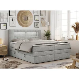 MKS Meble Boxspringbett mit LED Kopfteil und Topper - GOLD-5-KING - 180x200cm - Hellgrau - Hart (H4) - Hellgrau