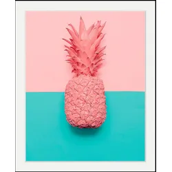 queence Bild »Ananas«, Obst-Obst Bilder-Essen-Lebensmittel-Humor-Ananas, HD Premium Poster-Druck inkl. Holzrahmen queence Farbe Rahmen: schwarz + Farbe Bild(er): bunt