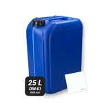 Trevendo Wasserkanister 25 Liter (DIN 61, Ø47 mm, blau) - eingeprägte Literskala - Lebensmittelecht - BPA-frei - Ideal für Camping, Reisen und mehr - inkl Beschriftungsetikett