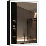 WDWRITTI Badspiegel Spiegelschrank Badschrank Schwarz mit LED Beleuchtung Alu Schranktür (Badezimmerspiegelschrank mit LED 1 türen 50x13x70cm, Anti-fog, 3Lichtmodi, Dimmbar, Speicherfunktion), Doppelseitiger Spiegel, Full Surround Light Strip, IP44