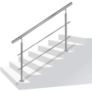 NAIZY Edelstahl-Handlauf Geländer Treppengeländer mit 2 Pfosten für Balkon Treppen Innen und Außen - 80cm 2 Querstreben