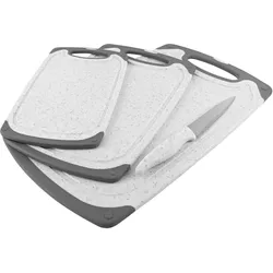 GRÄWE Schneidebrett-Set, 4-teilig, inkl. Messer, Granit-Look, weiß