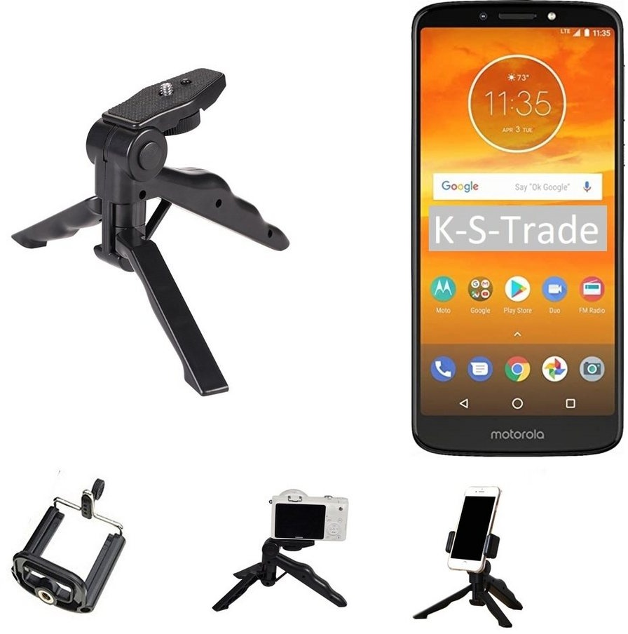 K-S-Trade für Motorola Moto E5 Plus Dual-SIM Smartphone-Halterung, (Stativ Tisch-Ständer Dreibein Handy-Stativ Ständer Mini-Stativ) schwarz