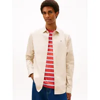 Tommy Hilfiger Langarmhemd TOMMY JEANS "Sabim Stretch Shirt", Herren, Gr. S, N-Gr, beige (gulf sand), Web, Obermaterial: 97% Baumwolle, 3% Elasthan, schmal normal, Rundhals, eingesetzt 2-Knopf-Manschette mit Schlitz, Hemden, Stretch Hemd, Premium, Slim Fit, mit Elasthan