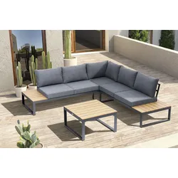 OUTFLEXX Ecklounge, anthrazit matt, Alu/Holzimitat, 5 Personen, Seitenablage