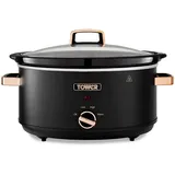 Tower T16043BLK Cavaletto 6,5 Liter Schongarer mit 3 Wärmestufen, Cool-Touch-Griffe, Schwarz und Roségold