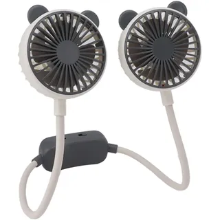 Tragbarer Nackenventilator mit Zwei Köpfen, Tragbarer USB-wiederaufladbarer Mini-Hängeventilator für Büroreisen (Weiss)