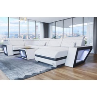 Sofa Dreams Wohnlandschaft Ledersofa Catania U Form Couch Leder Sofa, mit LED, wahlweise mit Bettfunktion als Schlafsofa, Designersofa schwarz|weiß