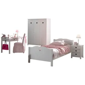58 aufm Kessel Jugendzimmer-Set Kinderzimmer Kamila 10 Kinderzimmer Möbel Set Mädchen MDF Weiß, (inkl. Versand, Lieferung bis Verwendungsstelle), Einzelbett, Nachtkonsole, Schreibtisch und 3-türigem Kleiderschrank weiß