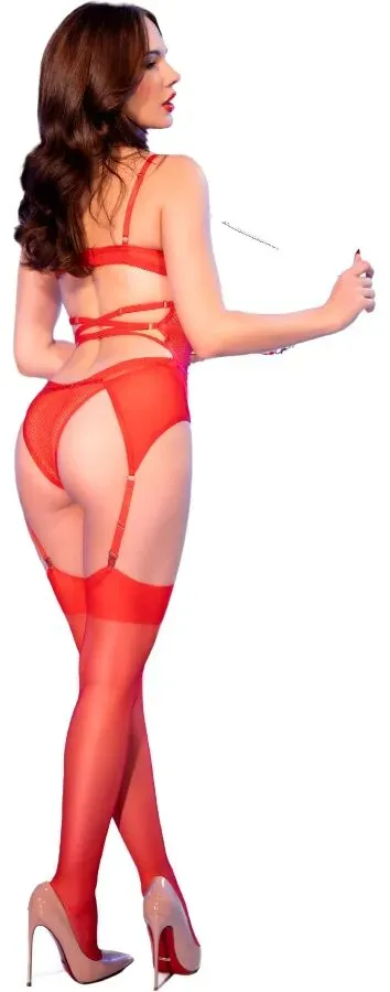 CHILIROSE - CR 4879 SCHWARZER SCHRITTLOSER BODYSUI S - S / Rot