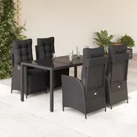 VidaXL 5-tlg. Garten-Essgruppe mit Kissen Schwarz Poly Rattan