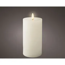 Lumineo LED Kerze mit Timerfunktion 7x15cm Wachs - flackernde Flamme Echtwachskerze Kerzen batteriebetrieben Wachskerze Stumpenkerze Rustik Weiß Warmweiß