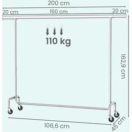 Songmics Kleiderständer auf Rollen 200 x 48 x 162,9 silber