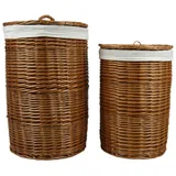 lycce Wäschekorb - 47L oder 70L rund aus Weide, Weidetonne, Deckel