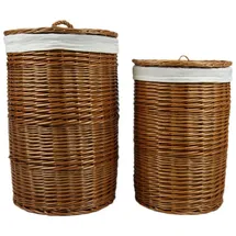lycce Wäschekorb - 47L oder 70L rund aus Weide, Weidetonne, Deckel