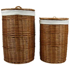 lycce Wäschekorb - 47L oder 70L rund aus Weide, Weidetonne, Deckel