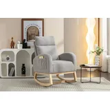 MODFU Schaukelstuhl Relaxstuhl Schaukelsessel, Teddy Fabric Upholstered Rocking Chair Für Wohnzimmer/Schlafzimmer grau