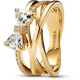 Pandora Damenring Funkelnde Schleife Goldfarben, 56/17,8