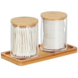 Relaxdays Wattestäbchenbehälter mit Tablett Hellbraun,Transparent