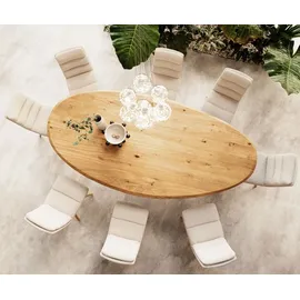 DeLife Esstisch Edge Oval 280x130x2,5 Eiche Natur Estelar rund Edelstahl Flow-Edge Esstische