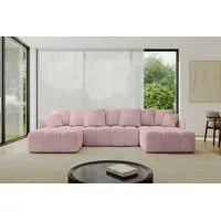 ALTDECOR Wohnlandschaft LONLI-U, Couch mit Schlaffunktion, Stauraum Wohnlandschaft Funktionsecke, Corner Sofa Bett Eckcouch Couch U-Form Schlafcouch Ausziehbar rosa