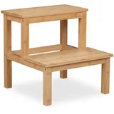 Relaxdays Tritthocker, 2 Stufen, Bambus, max. 100 kg, Kinder & Haushalt, HBT: 40 x 40 x 40,5 cm, Trittschemel, Natur
