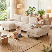 Xbro U-förmiges 4-Sitzer Sofa, große Wohnlandschaft Ecksofa aus Cordstoff, für Wohnzimmer, 270 x 122 x 86 cm, Beige