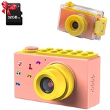 ShinePick Kinder Kamera, Kinderkamera wasserdichte mit TF-Karte 32GB, 2" LCD Display 1080P HD Fotokamera Kinder für Jungen und Mädchen(Pink)