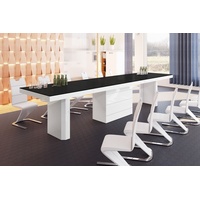Design Esstisch Tisch HE-444 Schwarz MATT / Weiß HOCHGLANZ KOMBINATION XXL ausziehbar 160 bis 412 cm