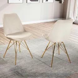 KADIMA DESIGN Esszimmerstuhl 2er Set Cara-Stoff Beige Küchenstuhl mit goldenen Beinen, Cord-Schalenstuhl Skandinavisches Design, Polsterstuhl mit Stoffbezug, Stuhl