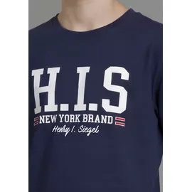 H.I.S. T-Shirt H.I.S "2er Pack T-Shirts mit Logodrucken für Jungen", Jungen, Gr. 152/158, bunt (marine, weiß), Single Jersey, Obermaterial: 100% Baumwolle, bedruckt, Basic, Rundhals, Shirts T-Shirt, Basic Schnitt, kurze Ärmel, bedruckte Optik, Logodrucke
