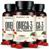 BRAINEFFECT Premium Omega 3 Kapseln aus 100% Krillöl (Ungestreckt) | Höchster Omega 3/EPA/DHA Pro Kapsel | Ohne Fischgeruch/-Geschmack | Nachhaltige Fischerei | 60 KapseIn (3er Pack)