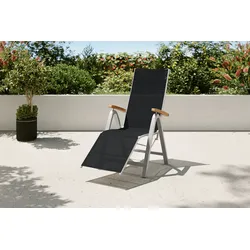 VILLANA Tasmania Relaxsessel, silber/schwarz, Alu/Textilene, Eukalyptus-Armlehnen, höhenverstellbar, FSC®-zertifiziertes Produkt