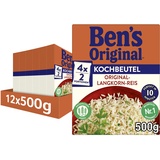 BEN’S ORIGINAL Ben's Original Original Langkorn Reis, 10 Minuten Kochbeutel, 12 Packungen (12 x 500g)