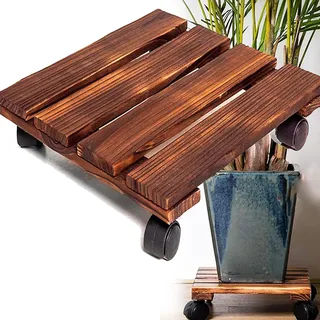 CXAFQ Vierkantholz Mit 4 x 360° Lenkrollen, 2 Räder Zum Feststellen des Pflanzenständers, Durchmesser 30 cm / 12 IN, Für drinnen Und Draußen, Auf Rolle, Pflanzroller Pflanzenroller