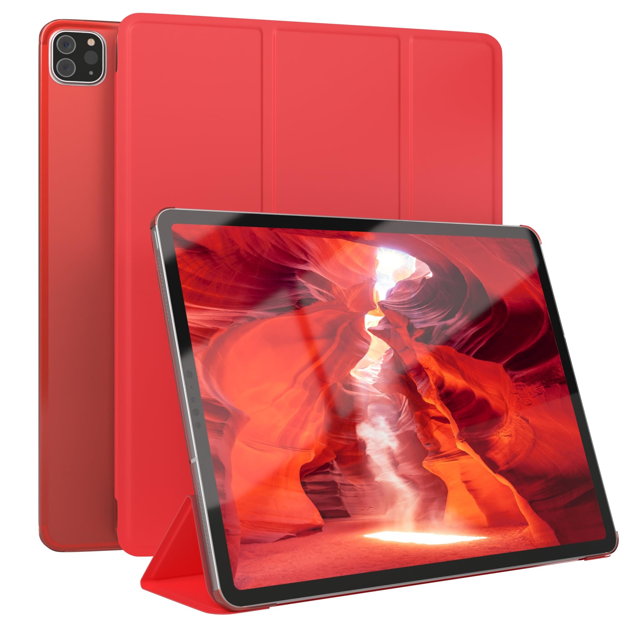 EAZY CASE - Smartcase Tablet Hülle kompatibel mit iPad Pro 12,9 (2018,2020,2021,2022) - Transluzente PC Rückseite, leichte, tragbare Tablettasche, dünnes, stoßsicheres Cover, in Rot