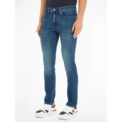Slim-fit-Jeans TOMMY HILFIGER "SLIM BLEECKER PSTR CROW BLACK", Herren, Gr. 34, Länge 34, blau (cross blau), Denim/Jeans, Obermaterial: 95% Baumwolle, 3% Elastomultiester, 2% Elasthan, casual, slim fit, Jeans