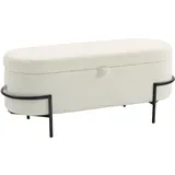 HOMCOM Sitzbank mit Stauraum Sitztruhe mit hochklappbarem Deckel, Fleece-Optik, Polsterbank Truhenbank mit Stahlbeine, Bettbank für Wohnzimmer, Schlafzimmer, Flur 114,5 x 40 x 48 cm, Cremeweiß