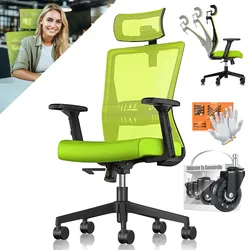 KESSER® Bürostuhl mit verstellbaren Armlehnen   Drehstuhl mit Lendenwirbelstütze Rückenschonend   Schreibtischstuhl ergonomisch mit Kopfstütze   Office Chair Wippfunktion bis 125° mit 5x Gummirollen