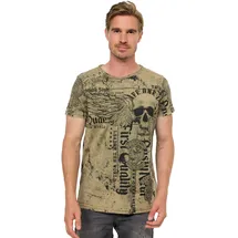 RUSTY NEAL T-Shirt RUSTY NEAL "Rusty Neal", Herren, Gr. S, grün (khaki), 100% Baumwolle, bedruckt, normal, Rundhals, Shirts T-Shirt, mit Allover-Print