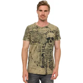 RUSTY NEAL T-Shirt RUSTY NEAL "Rusty Neal", Herren, Gr. S, grün (khaki), 100% Baumwolle, bedruckt, normal, Rundhals, Shirts T-Shirt, mit Allover-Print