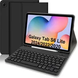 Hülle mit Tastatur für Samsung Galaxy Tab S6 Lite 2024/2022/2020, Schutzhülle mit Pencil Halter Wireless Tastatur (Deutsches Layout) für Tab S6 Lite 10,4' (P610/P613/P615/P619/P620/P5625), Schwarz