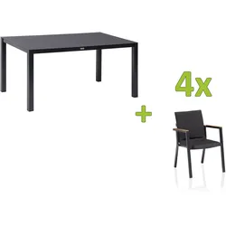 KETTLER Rasmus Garten-Essgruppe, anthrazit, Aluminium/Spraystone, Esstisch 160x95 cm, 4 Stapelsessel, Robust, Langlebig, Witterungsbeständig