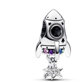 PANDORA Moments Weltraumliebe Raketen-Charm aus Sterling Silber mit künstlichen Kristallen, Kompatibel Moments Armbändern, 792831C01