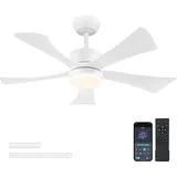 105 cm Deckenventilator mit Licht, Moderner Weißer Deckenventilator mit App-Fernbedienung, DC-Motor (leise), 3CCT dimmbare Beleuchtung mit Memoryfunktion, LED Deckenventilator für Schlafzimmer