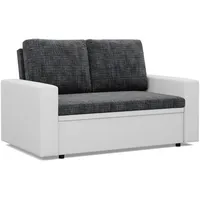 Mebligo - Zweisitzer Sofa Wohnzimmer mit Schlaffunktion, Bettkasten und Kunsteleder 148x90x87 (BxHxT) Dunkelgrau und Weiß Luna, Schlafsofa Platzsparend, Schlafcouch, Sofabett, Sofa Bed, Bettsofa