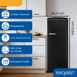Exquisit RKS325-V-H-161E Retro-Kühlschrank (229 l, 1440 mm hoch, Schwarz)